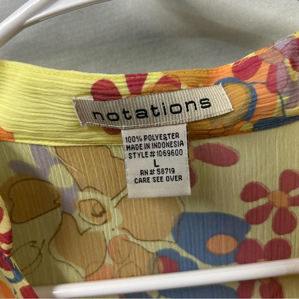 Notations yellow, orange, blue and purple floral button down sheer top - Picture 6 of 6